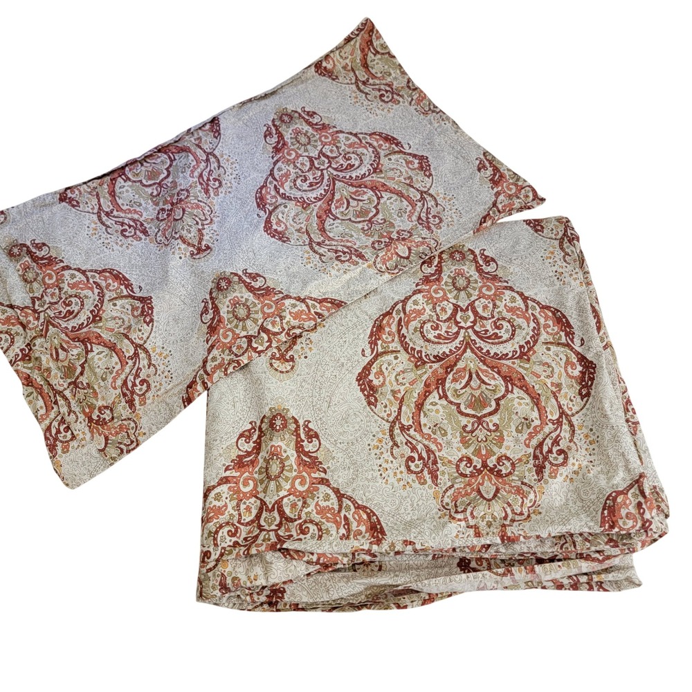Pottery Barn King Duvet Cover 1 Sham Set Terracotta Red Damask Medallion‎ Cotton